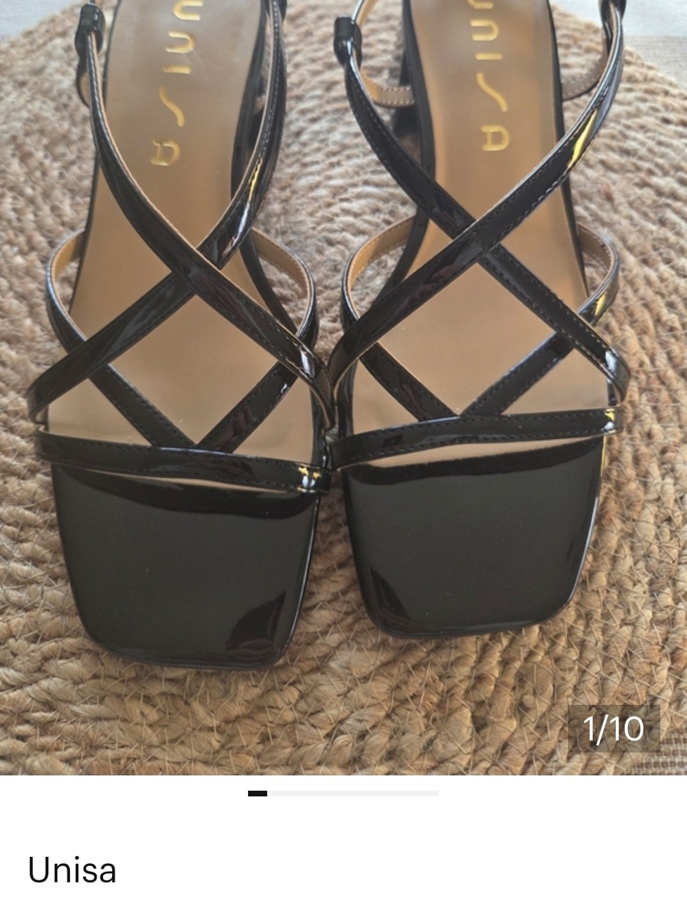 New Never Worn Unisa Black Patent Strappy Sandals 7 1/2 Med.